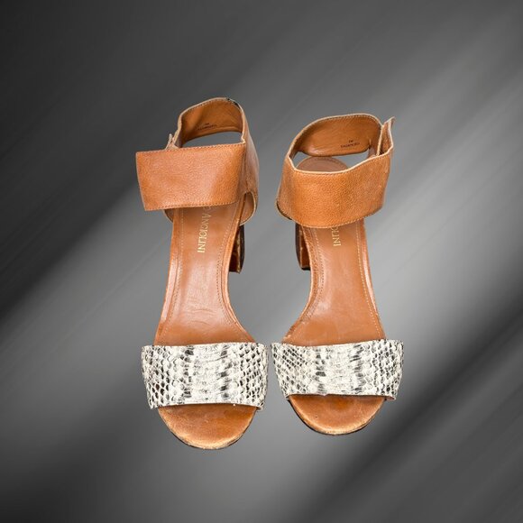 Enzo Angiolini Eagwindall Heeled Leather & Snakeskin Sandals, Size 8M - Picture 3 of 7